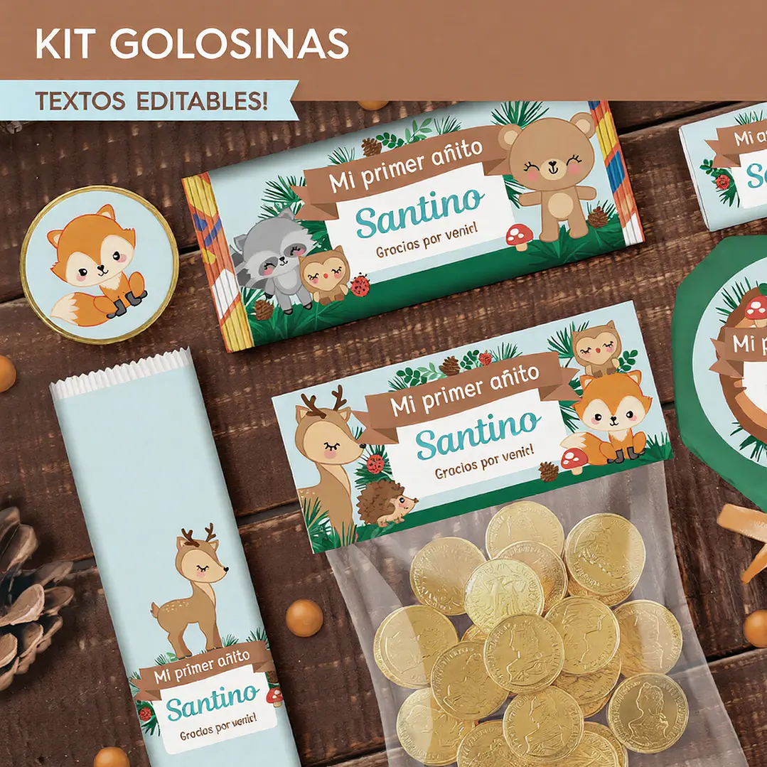 Animales del bosque celeste: kit etiquetas de golosinas Descarga GRATIS 2