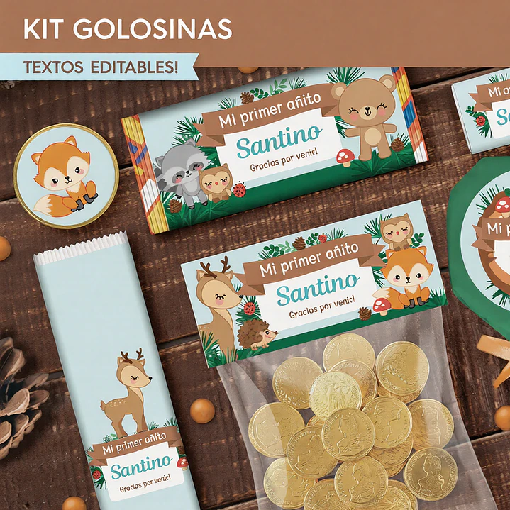 Animales del bosque celeste: kit etiquetas de golosinas Descarga GRATIS 2