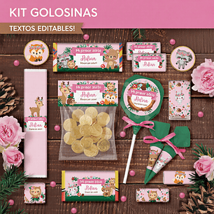 Animales del bosque rosa: kit etiquetas de golosinas Descarga GRATIS