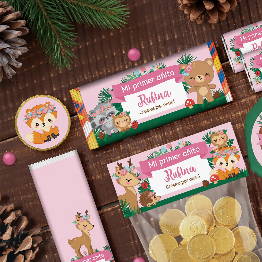 Animales del bosque rosa: kit etiquetas de golosinas Descarga GRATIS 2