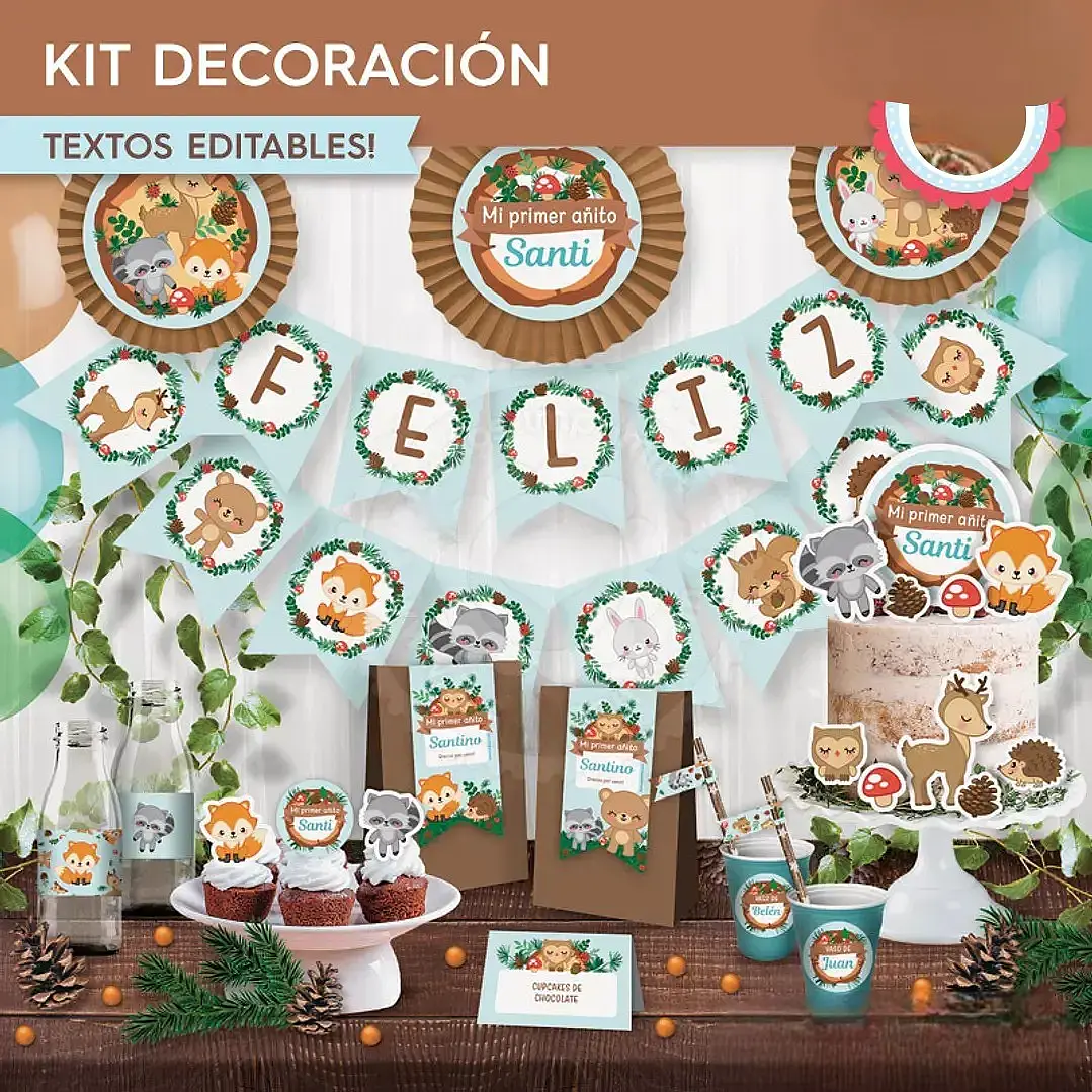 Animales del bosque celeste: kit imprimible decoración de fiesta Descarga GRATIS 1