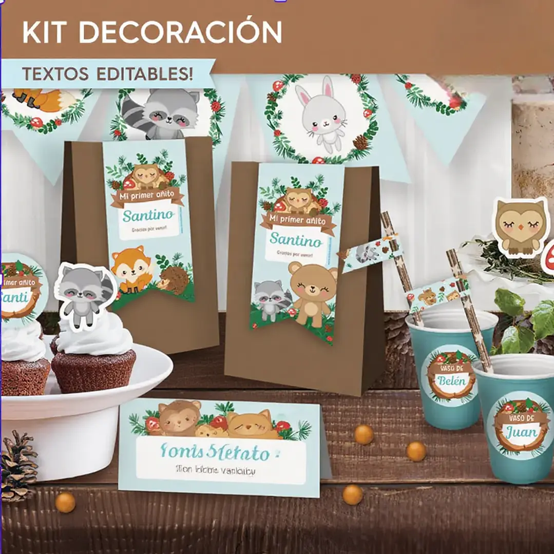 Animales del bosque celeste: kit imprimible decoración de fiesta Descarga GRATIS 5