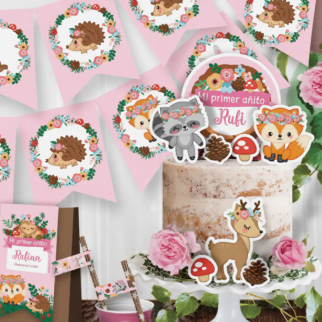 Animales del bosque rosa: kit imprimible decoración de fiesta Descarga GRATIS 3