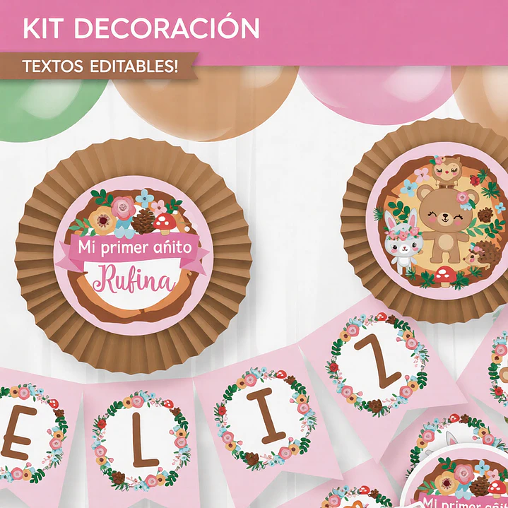Animales del bosque rosa: kit imprimible decoración de fiesta Descarga GRATIS 4