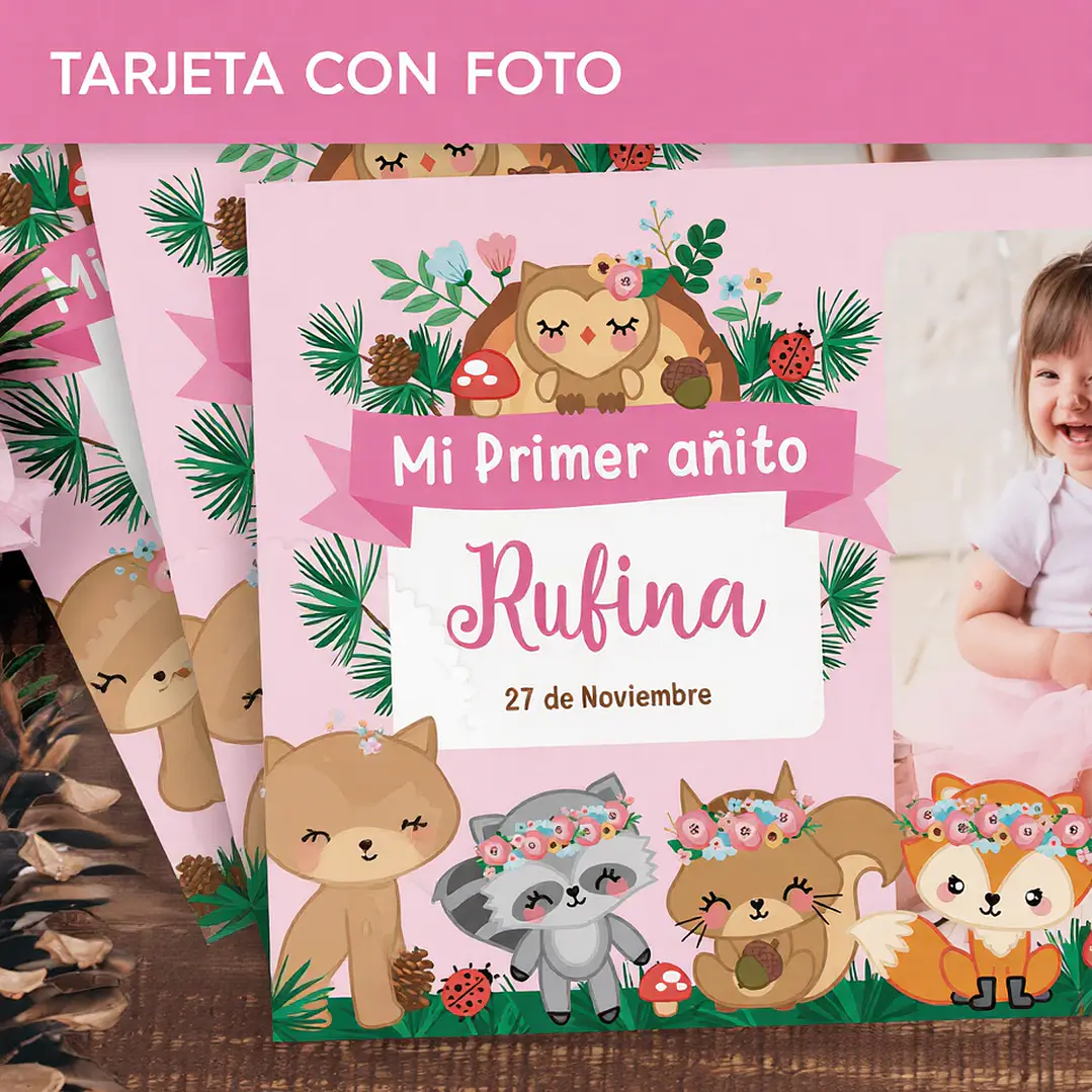Animales del bosque rosa: tarjeta con foto Descarga GRATIS 1