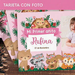Animales del bosque rosa: tarjeta con foto Descarga GRATIS