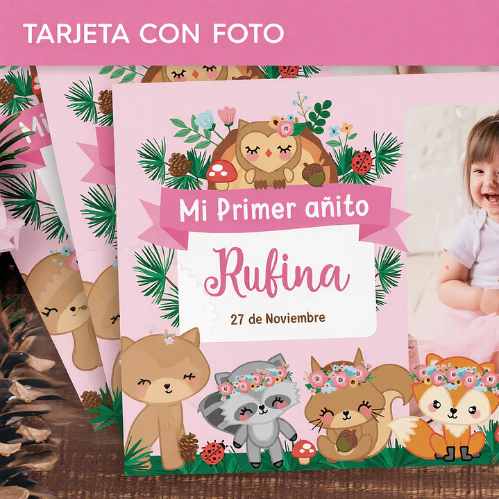 Animales del bosque rosa: tarjeta con foto Descarga GRATIS 1