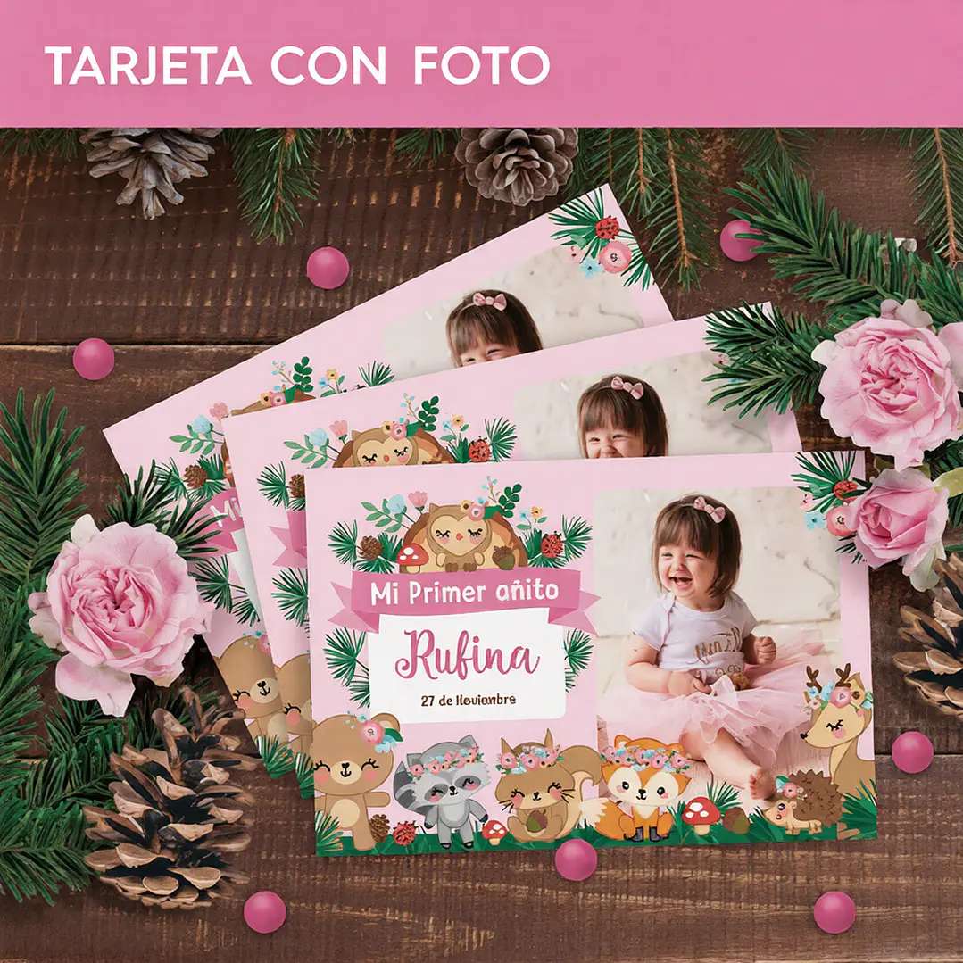 Animales del bosque rosa: tarjeta con foto Descarga GRATIS 2