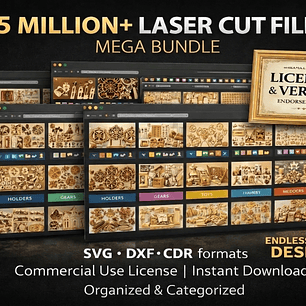 Mega paquete con más de 5 000 000 de archivos cortados con láser: SVG, DXF, EPS, CDR, AI, diseños CNC, CO2 y fibra, licencia comercial.