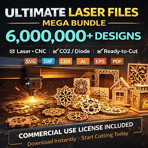 Mega paquete con más de 6 000 000 de archivos cortados con láser: SVG, DXF, Ai, CDR, Eps y PDF, diseños CNC de CO2 y fibra, uso comercial.