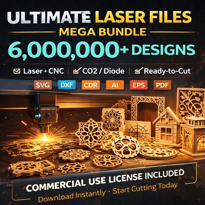Mega paquete con más de 6 000 000 de archivos cortados con láser: SVG, DXF, Ai, CDR, Eps y PDF, diseños CNC de CO2 y fibra, uso comercial. 1