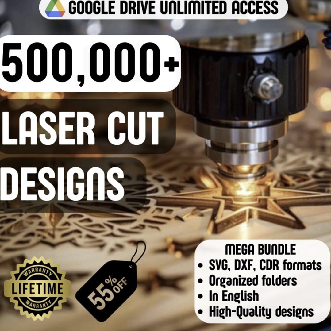 Megapaquete de archivos cortados por láser / Más de 500.000 diseños SVG, DXF y CDR / Archivos CNC Glowforge xTool / Plantillas de corte de CO2 / Paquete de grabado vectorial 1