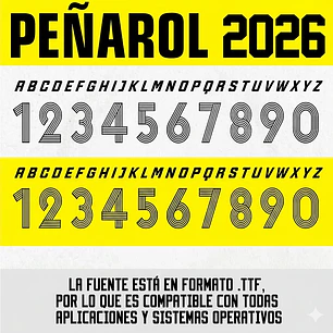 Tipografia Peñarol 2026 Segunda Equipación Camiseta Ttf Otf Numeros Dorsal dtf