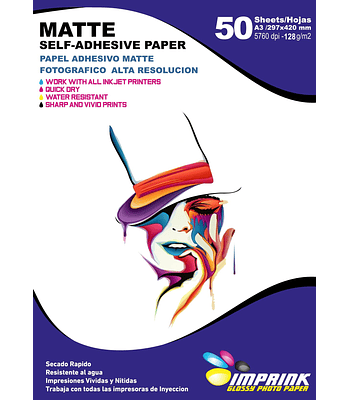 Papel Adhesivo Matte A3/128g 50 Hojas