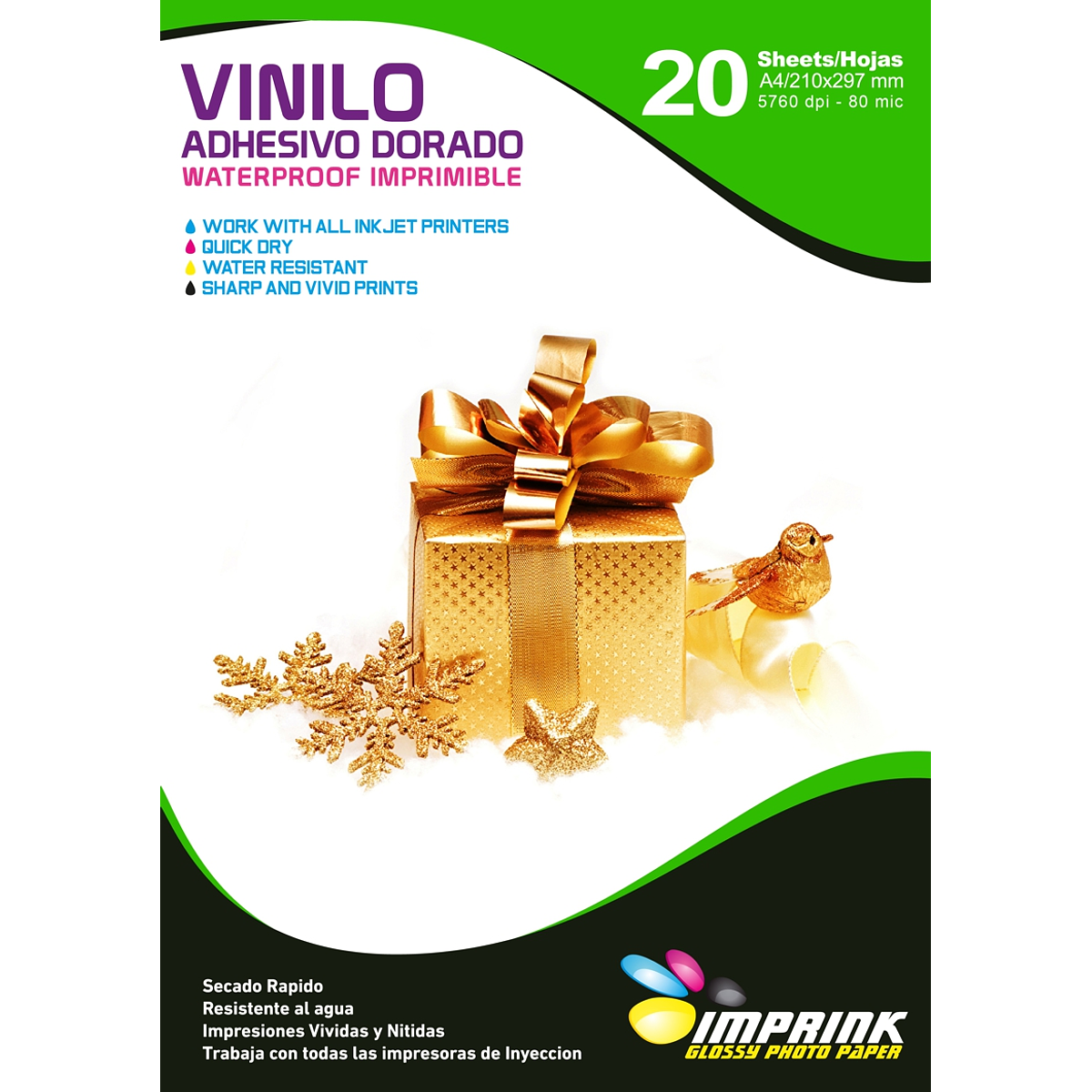 Rollos Vinilo Adhesivo Imprimible Dorado Metalizado A410 vmarchese.com