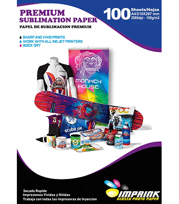 OFERTA!!! Papel Para Sublimación Premium (reverso amarillo) A4  Resma De 100 Hojas  SECADO INSTANTANEO