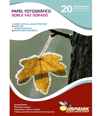 Papel Fotografico doble Faz Dorado GLITTER  A4/260gr/20 Hojas  