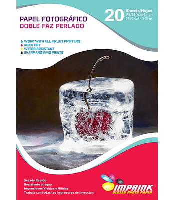 Papel Foto Doble faz perlado Glitter  A4 / 315g / 20 Hojas