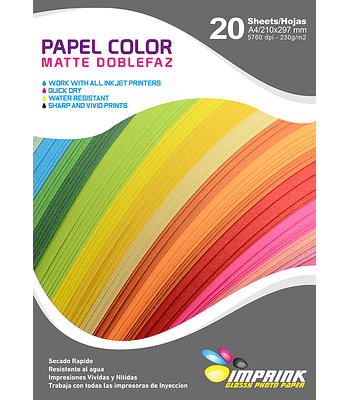 Papel doblefaz matte Cartulina COLORES amarillo/calipso/verde    A4/230G/20 HOJAS       