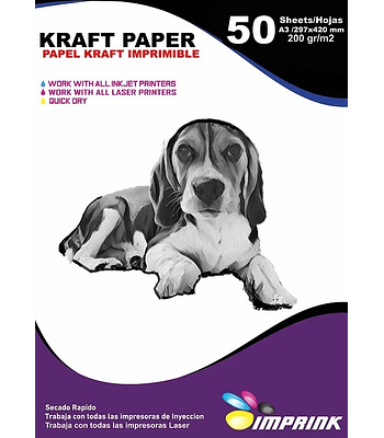 Papel Kraft 200grs Ecologico Imprimible Tamaño A3/50hojas