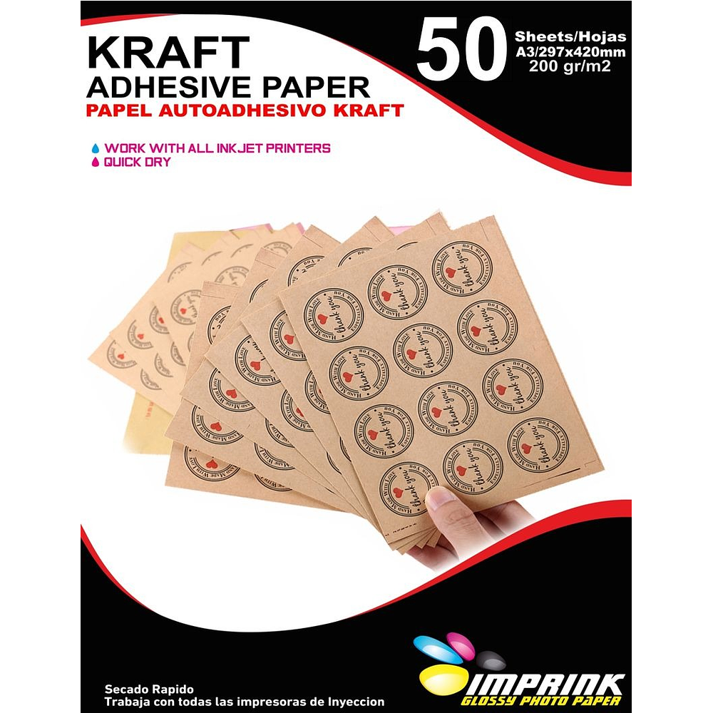 Papel Adhesivo Kraft Imprimible A3/200g Resmas De 50 Hojas