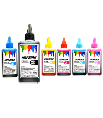 Pack 4 colores Tinta Imprink Dye Uv para Impresoras Epson 100 ml (400 ml en total)