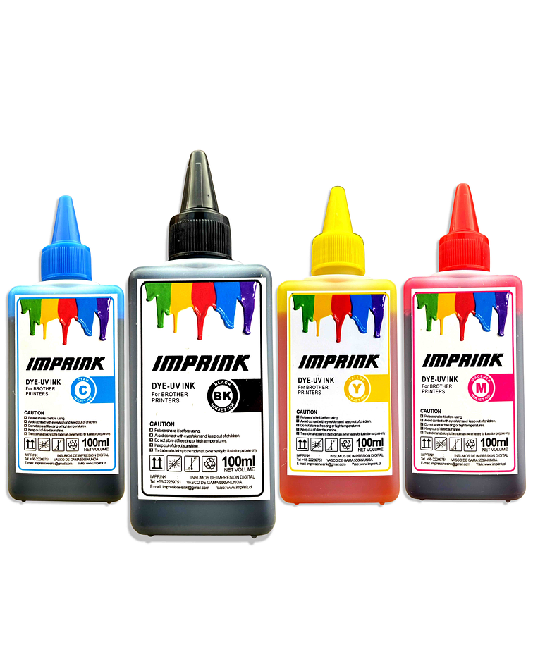 Tinta Dye Uv Para Todas Impresoras Brother 4 x 100ml Imprink (400ml en total)