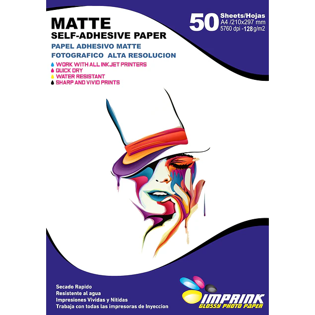Papel Adhesivo Matte A4 / 128 gramos 50 Hojas