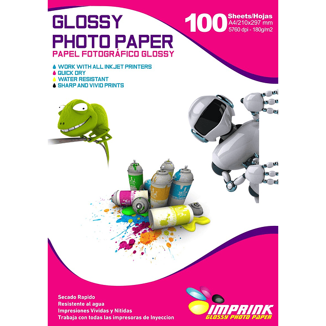 Papel Fotografico Glossy Brillante A4 De 180gr/100 Hojas