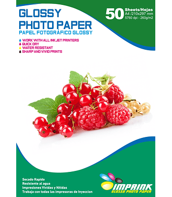 Papel Fotografico Glossy Brillante A4 De 260gr/50 Hojas