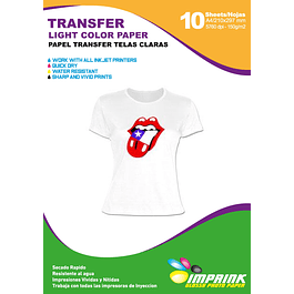 Papel Transfer Premium Poleras Claras 10 Hojas tamaño  A4 