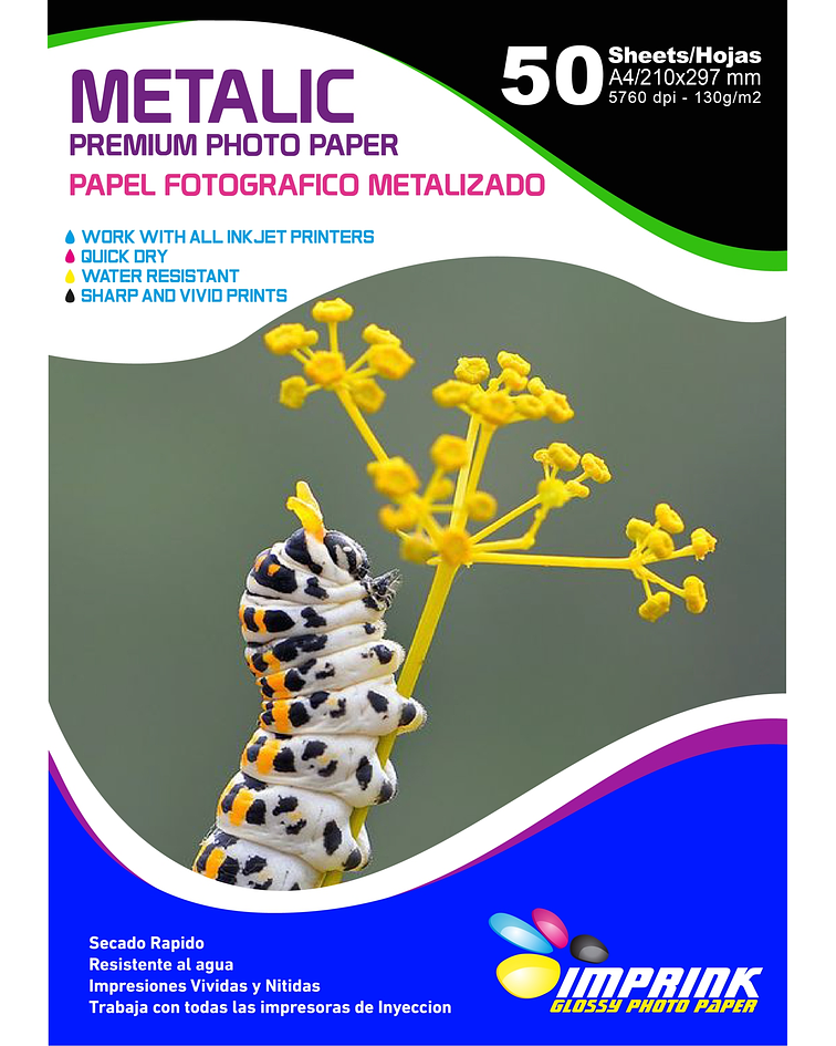 Papel Fotografico METALIZADO Premium A4 de 130gr/50 hojas