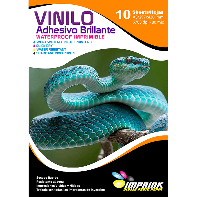 Vinilo Adhesivo Blanco Glossy Imprimible A3/10 Hojas Imprink 