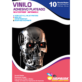 Vinilo Adhesivo Plateado Imprimible A3/10hojas