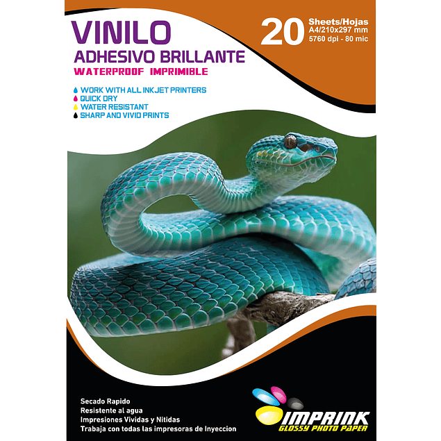 Vinilo Adhesivo Blanco Imprimible A4/20 Hojas Imprink