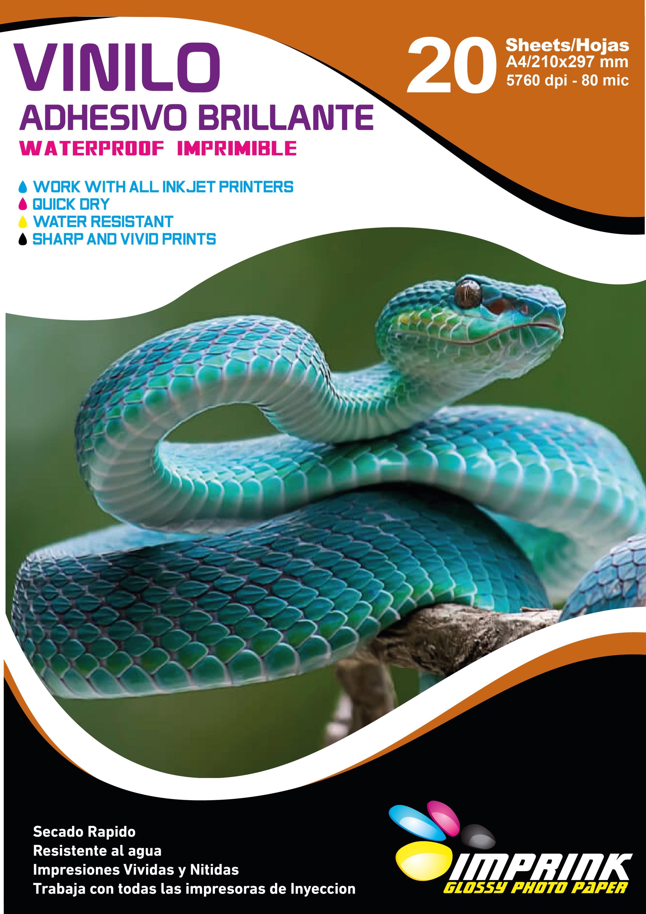 Vinilo Adhesivo Imprimible Transparente Waterproof (a prueba de agua)- A4 20 Hojas
