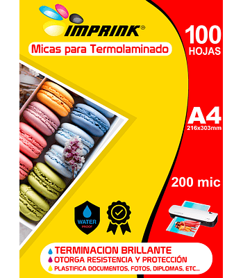 100 Micas Para Termolaminadora Plastificadora tamaño A4 200 MICRONES   para Laminado