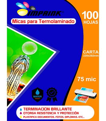 100 Micas Para Termolaminadora Plastificadora Carta 75mic para Laminado