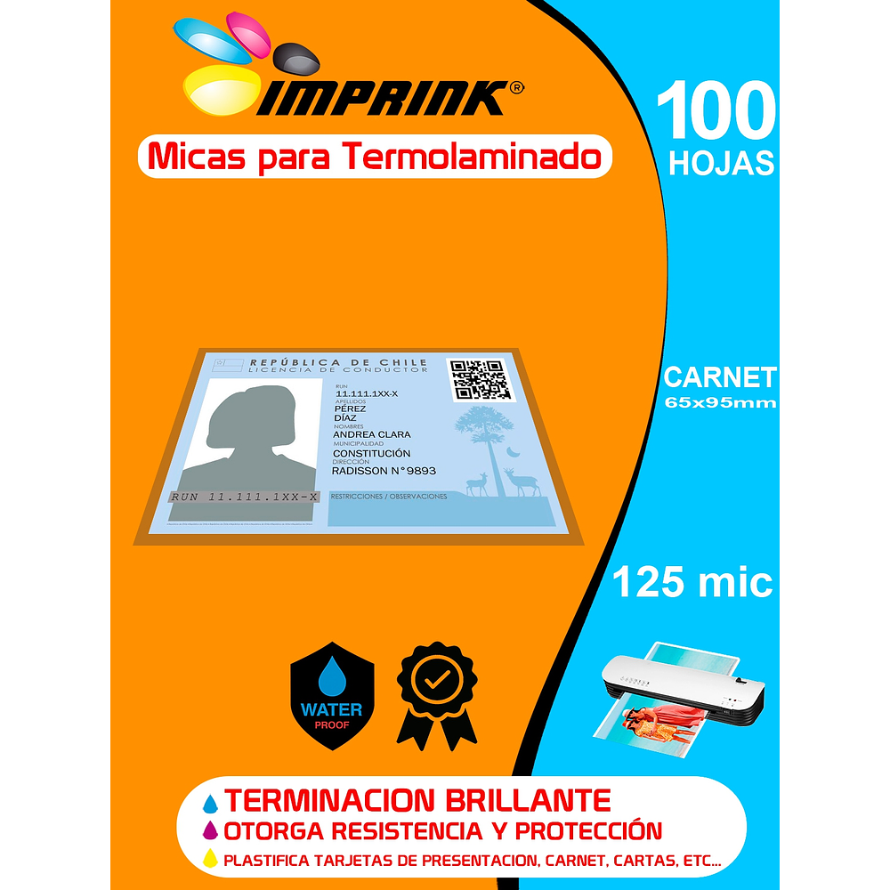 100 Micas Para Termolaminadora Plastificadora Carnet  125mic para Laminado