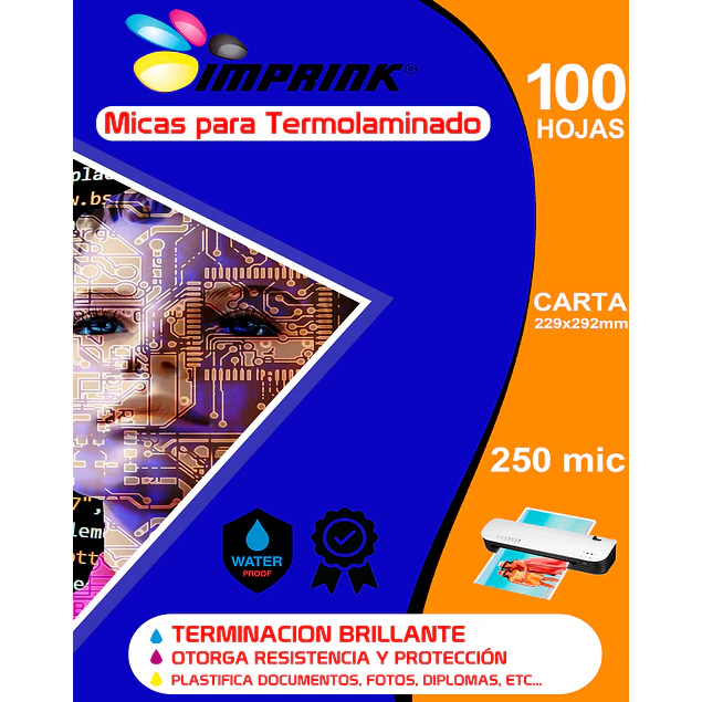 100 Micas Para Termolaminadora Plastificadora tamaño Carta 250 MICRONES   para Laminado