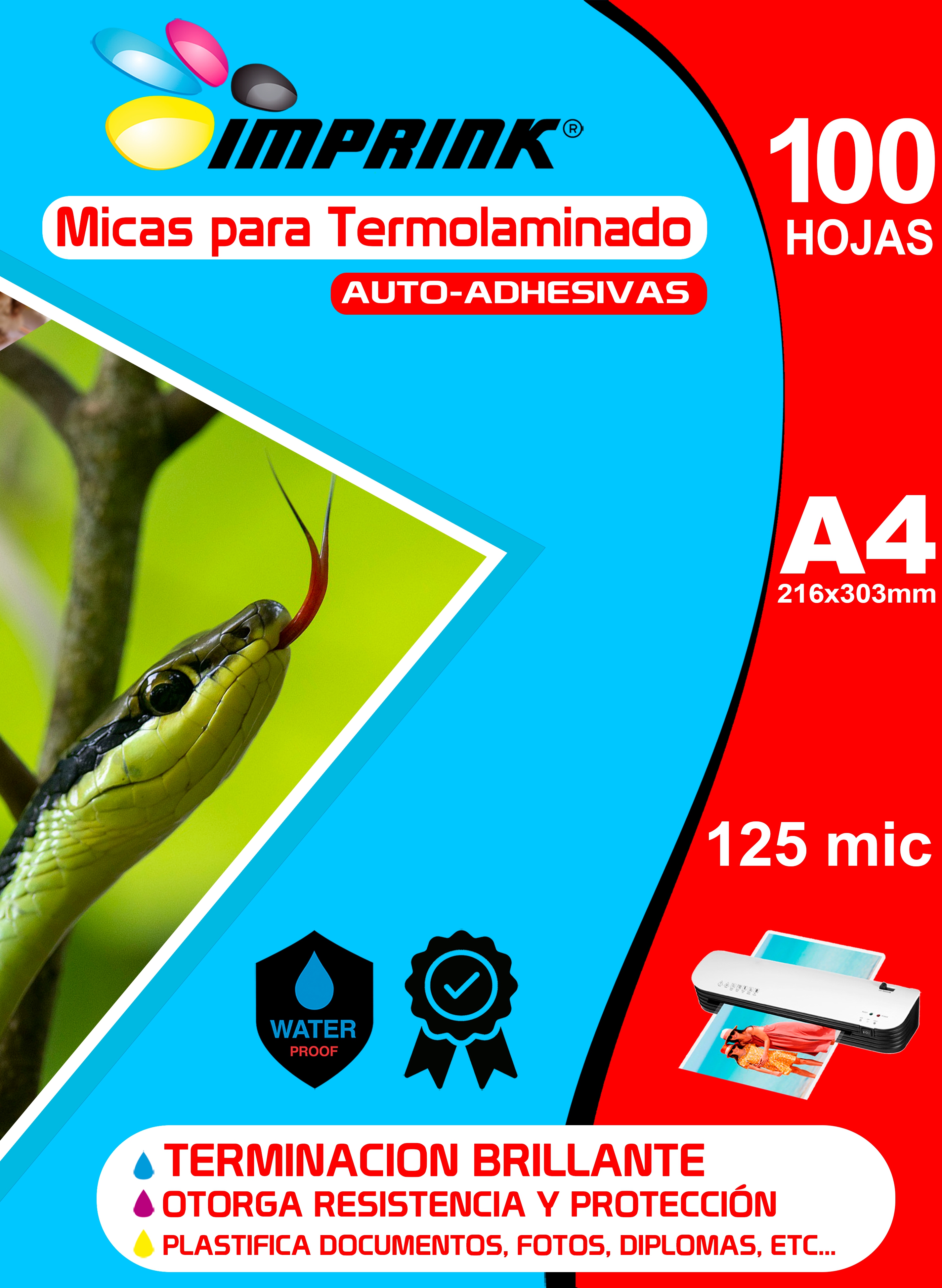 100 Micas Para Termolaminadora AUTO-ADHESIVAS tamaño A4 125mic