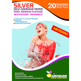  Novedad!!! Papel Adhesivo Plateado Antioxido A4 de 135gr/20 hojas 
