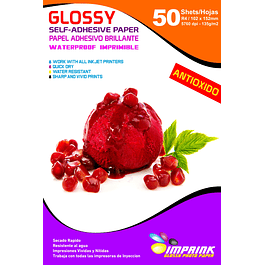 Papel Adhesivo Glossy Antioxido 4R 10x15 similar A6  50 Hojas Imprink