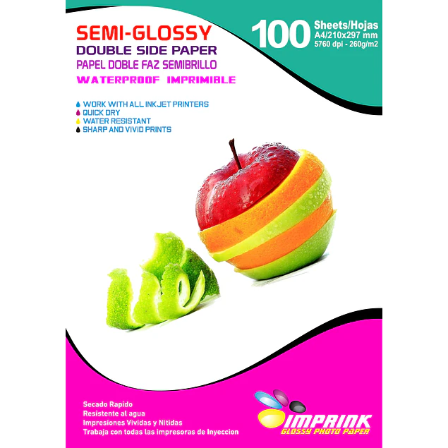  Papel Fotografico Doble Faz Semi-glossy A4 / 260gr / 100 Hojas