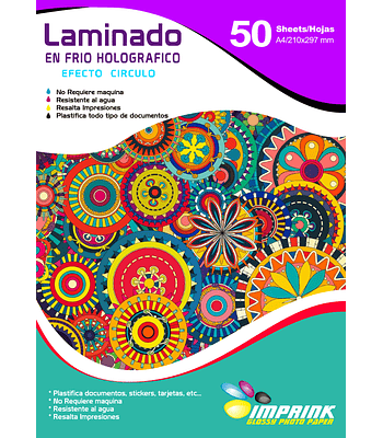 Laminado en Frio Transparente Holografico Efecto Circulo A4/50 Hojas