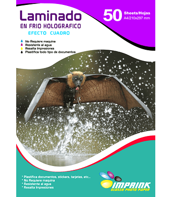 Laminado en Frio Transparente Holografico Efecto Cuadro A4/50 Hojas