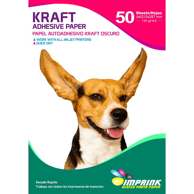  Papel Adhesivo Kraft Oscuro Imprimible A4/120g Resmas De 50 Hojas