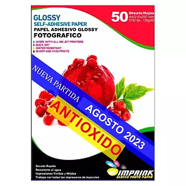 NUEVA PARTIDA!!! Papel Adhesivo Fotografico Brillante Antioxido A4/135g/50 Hojas