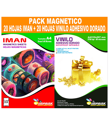 Pack 20 hojas Iman 0,40mic + 20 hojas Vinilo Dorado Metalico