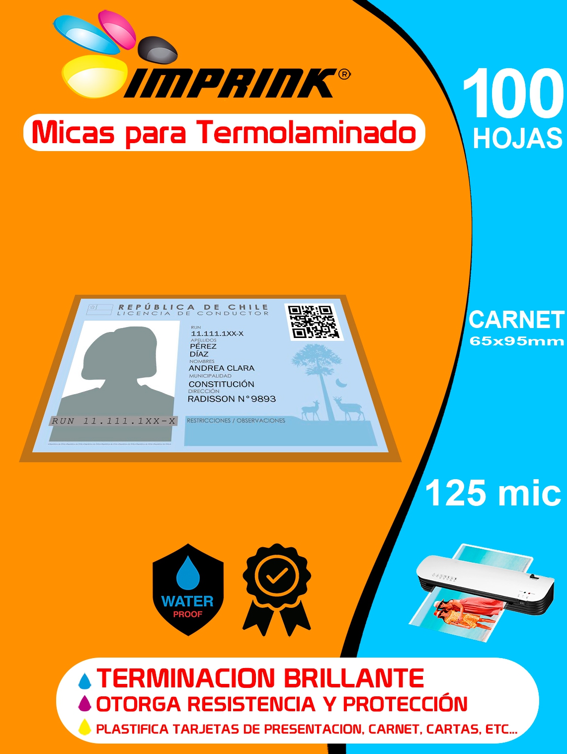 CAJA 40 RESMAS!! 100 Micas Para Termolaminadora Plastificadora Carnet 125mic para Laminado